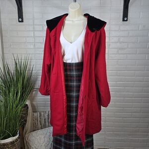 Vintage Tally Ho Red Coat with Black Velvet Hood 14 Or Large
